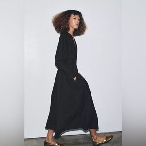 NWT Zara Cotton Pleated Belted Midi Dress Size XS